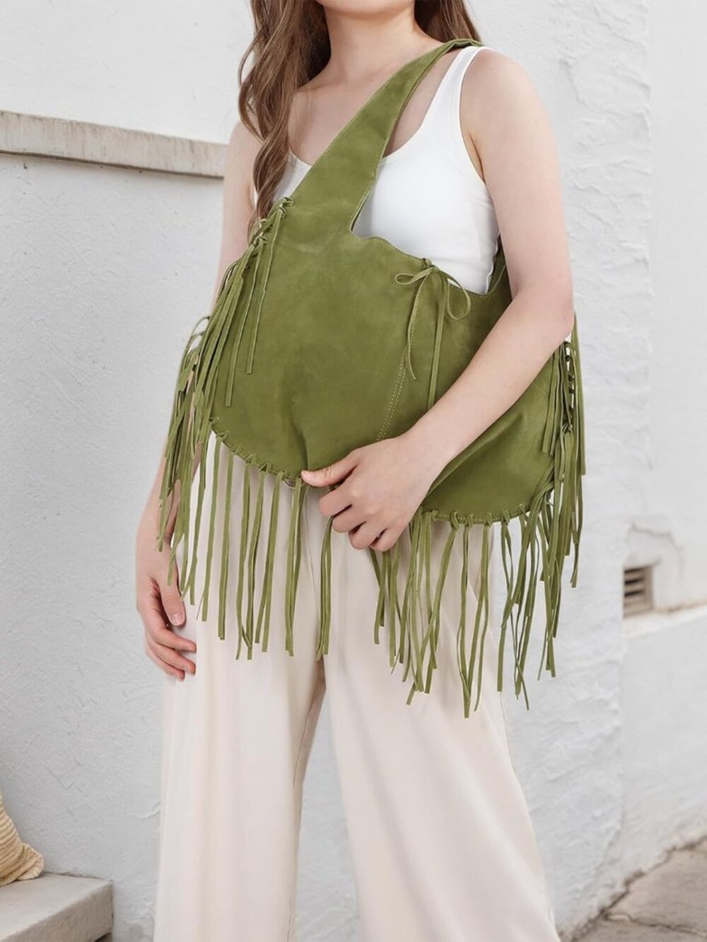 vintage Fringe Shoulder Bags for Women Western Hobo Handbags Vegan Faux Suede Le - Picture 3 of 7